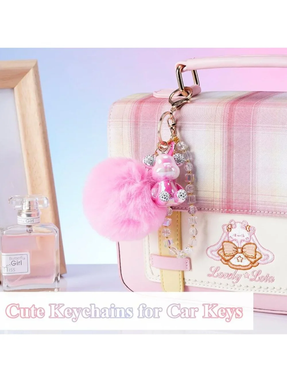 Cute Pink Pom Pom Keychain for Women | Adorable Car Accessories & Gifts